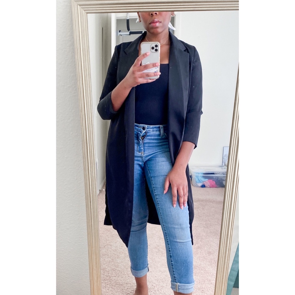 Long Open-Front Blazer Jacket